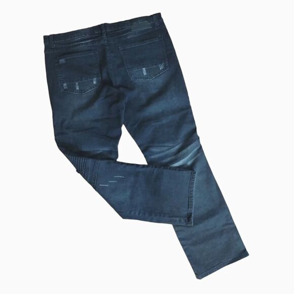 Y2K Kno Betta Black Distressed Rip Straight Leg Biker Jeans Size 36 - Picture 9 of 14